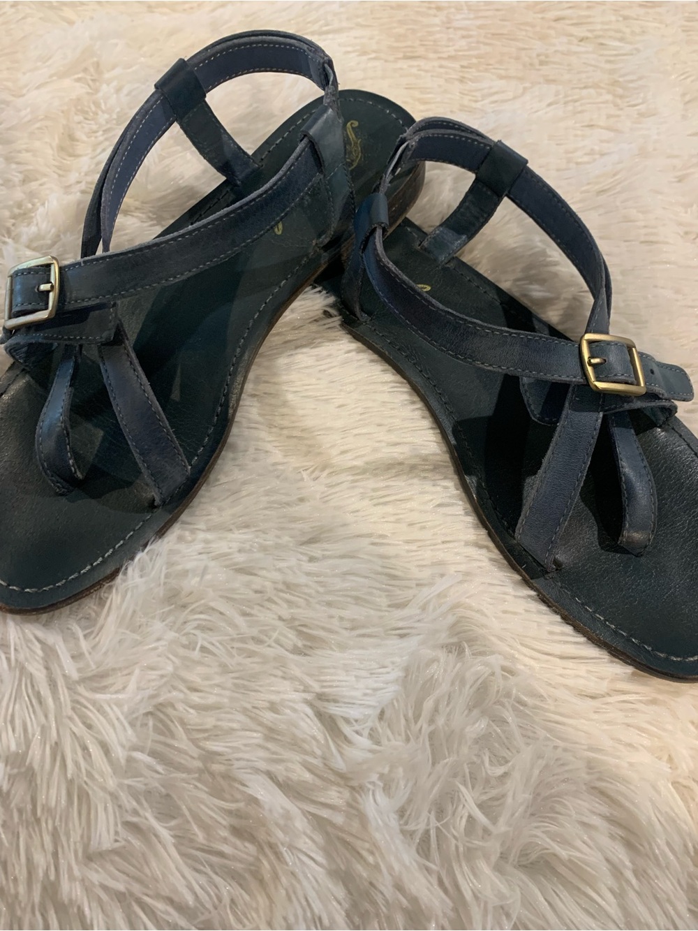 Free People Women’s Dark Blue Strappy Leather Sandals